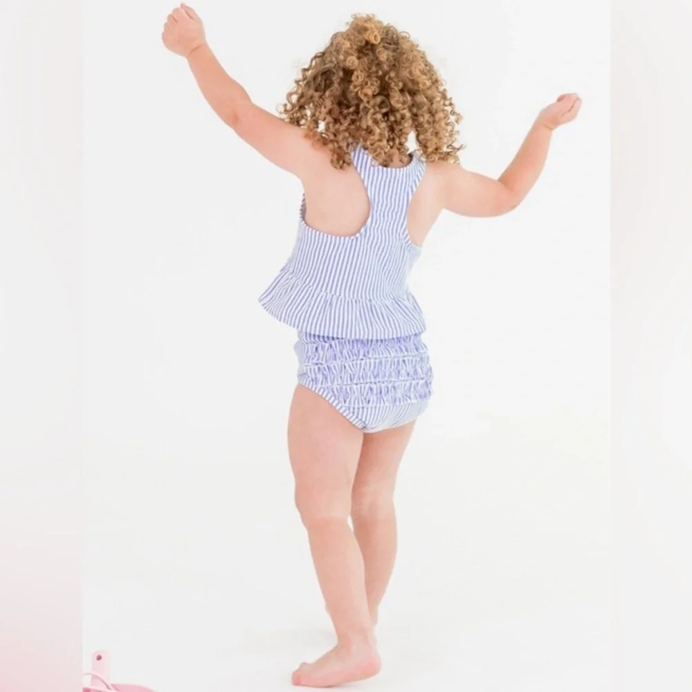 Rufflebutts Periwinkle Blue Seersucker Peplum Tankini top size 6
